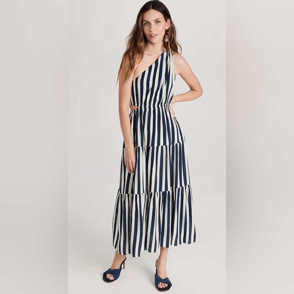 NWT Moon River one shoulder cut out shirred midi dress